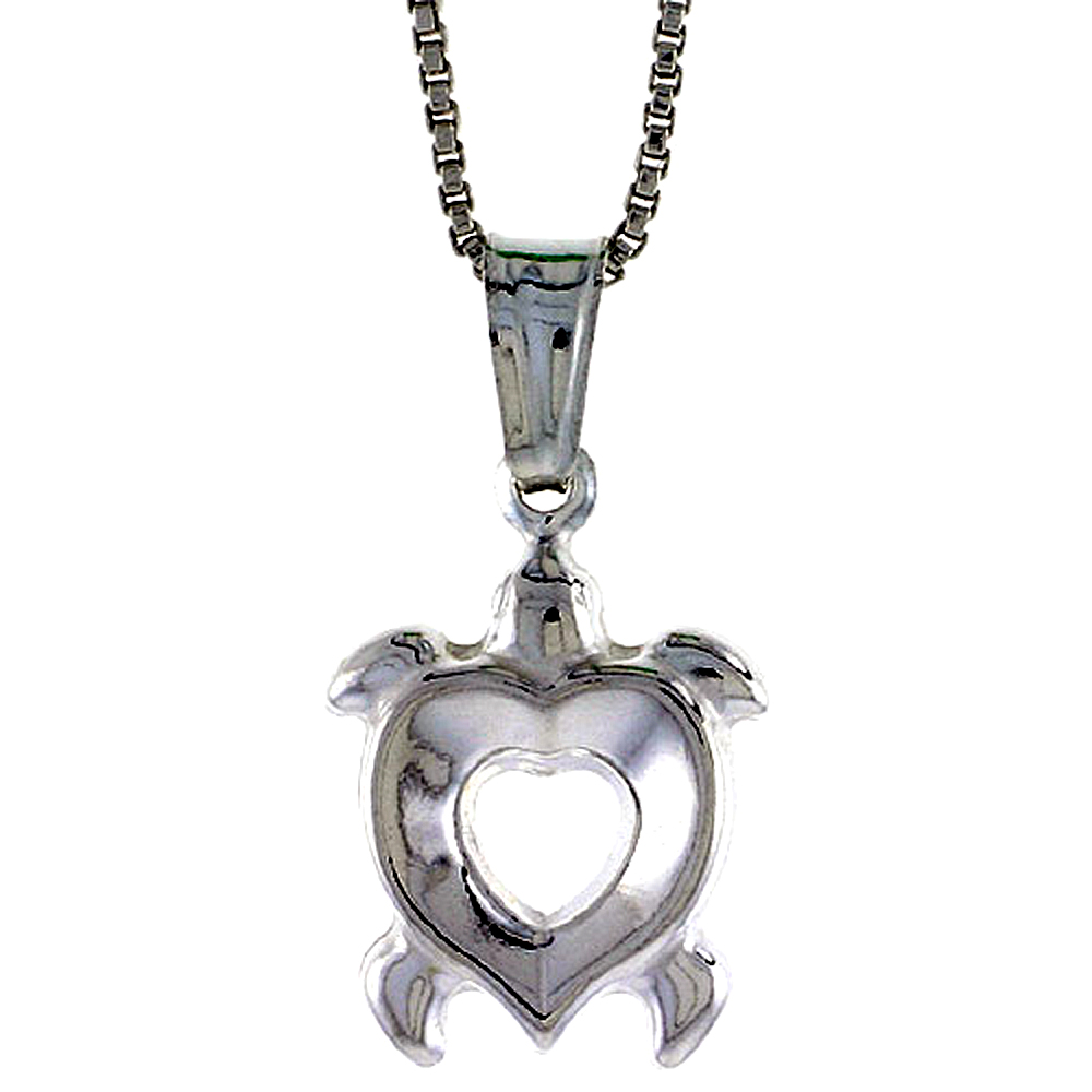 Sterling Silver Cut Out Turtle Pendant, 3-Dimensional Hollow. 9/16 inch (15 mm) Tall