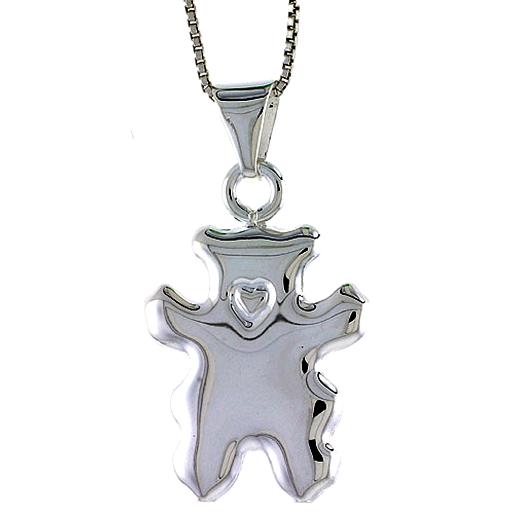 Sterling Silver Large Teddy Bear Pendant Hollow Italy 1 inch (25 mm) Tall