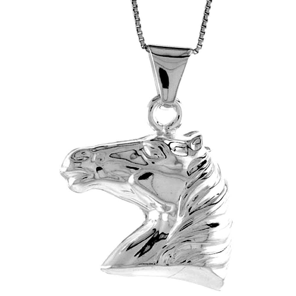 Sterling Silver Large Horse Head Pendant Hollow Italy 1 3/16 inch (30 mm) Tall
