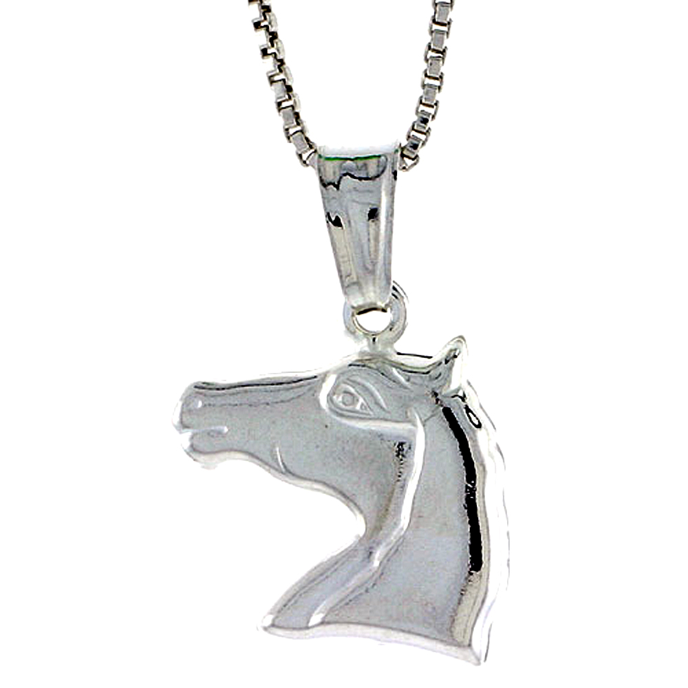 Sterling Silver Horse Head Pendant Hollow Italy 9/16 inch (14 mm) Tall