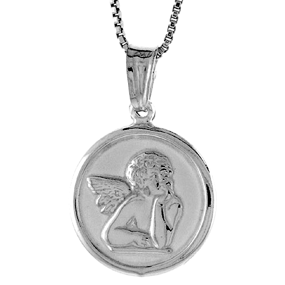 Sterling Silver Guardian Angel Medal, Made in Italy. 5/8 in. (17 mm) in Diameter.