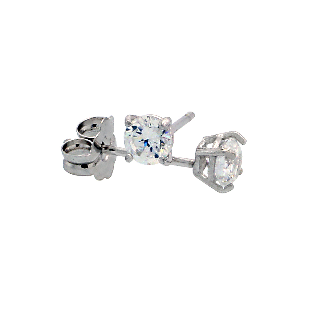 14k White Gold Cubic Zirconia Earrings Studs 3 mm Brilliant Cut Basket Setting 1/5 carat/pr