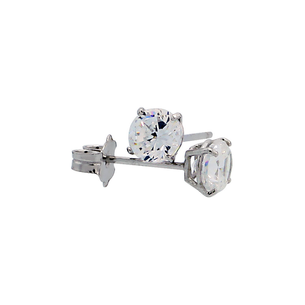 14k White Gold Cubic Zirconia Earrings Studs 4 mm Brilliant Cut Basket Setting.5 carats/pr