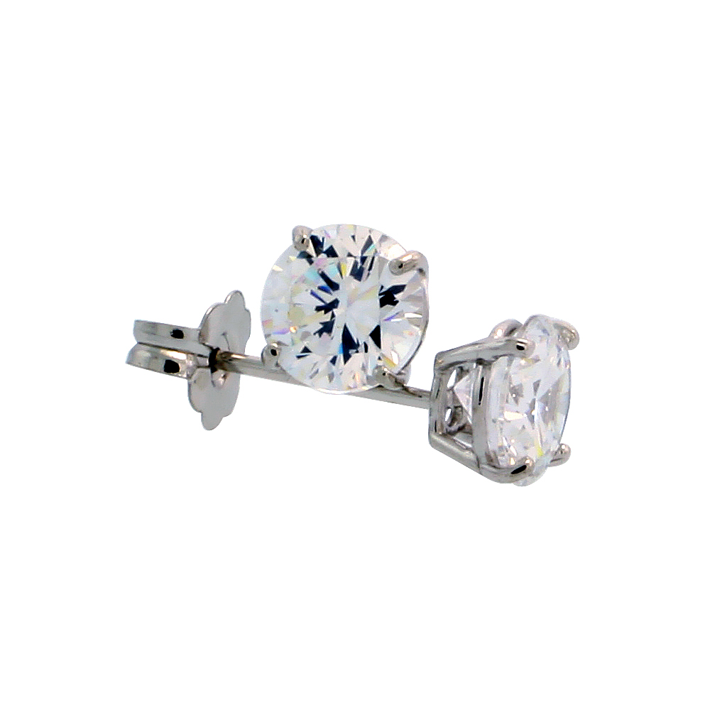 14k White Gold Cubic Zirconia Earrings Studs 5 mm Brilliant Cut Basket Setting 1 carat/pr