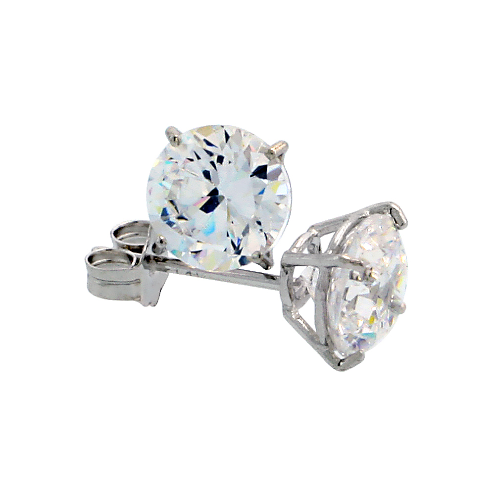 14k White Gold Cubic Zirconia Earrings Studs 6 mm Brilliant Cut Basket Setting 2 carat/pr