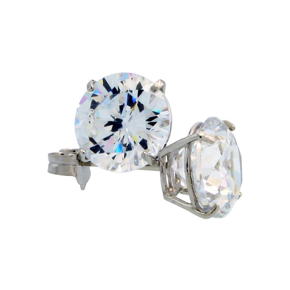 14k White Gold Cubic Zirconia Earrings Studs 7 mm Brilliant Cut Basket Setting 2.5 carats/pr