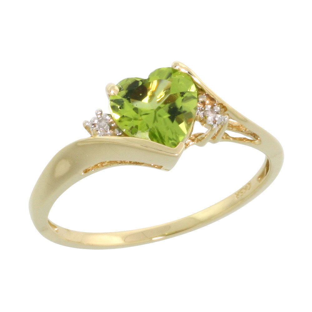 10k Gold Heart Stone Ring w/ 1.50 Total Carat Heart-shaped 7mm Peridot Stone & Brilliant Cut Diamonds