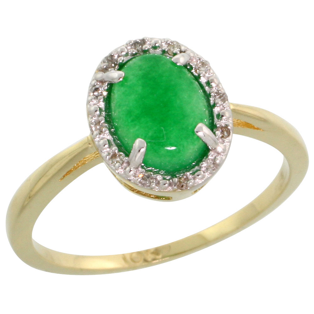 10K Yellow Gold Jadeite Stone Oval 8x6 mm Diamond Halo Accents