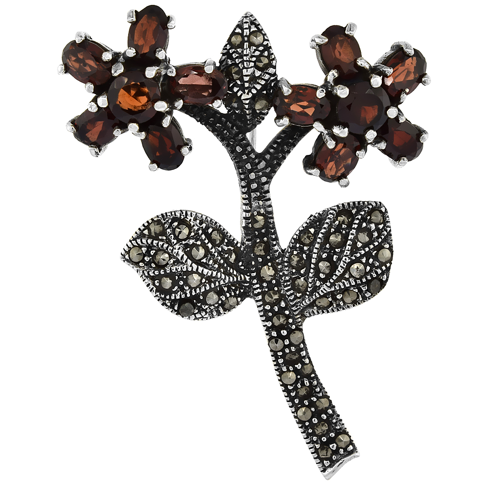 Sterling Silver Marcasite Brooch Pin