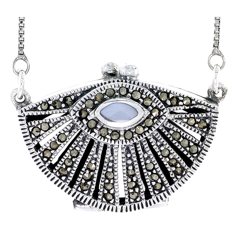 Sterling Silver Filigree Purse Locket Prayer Box Marcasite Mother of Pearl