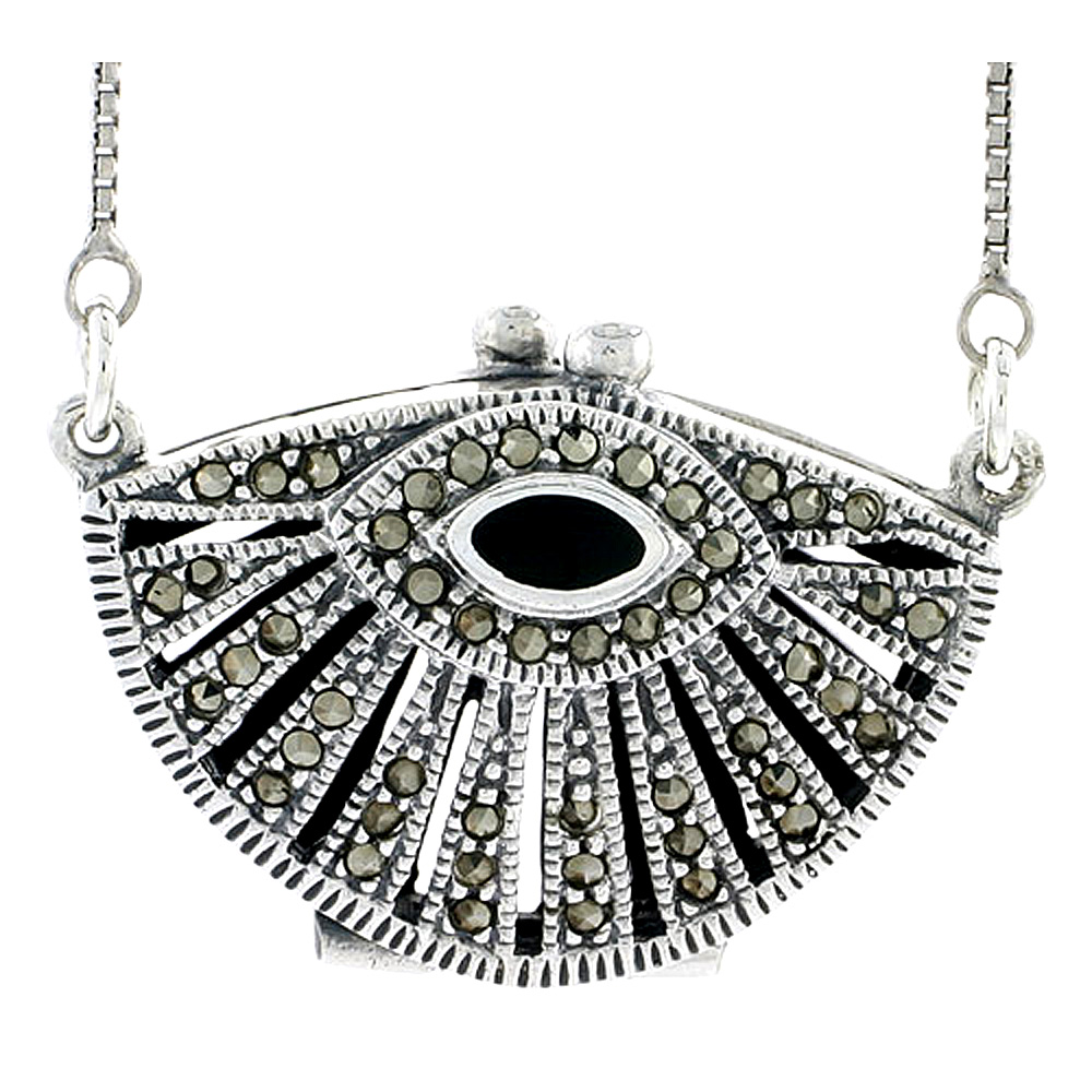 Sterling Silver Filigree Purse Locket Prayer Box Marcasite Black Obsidian