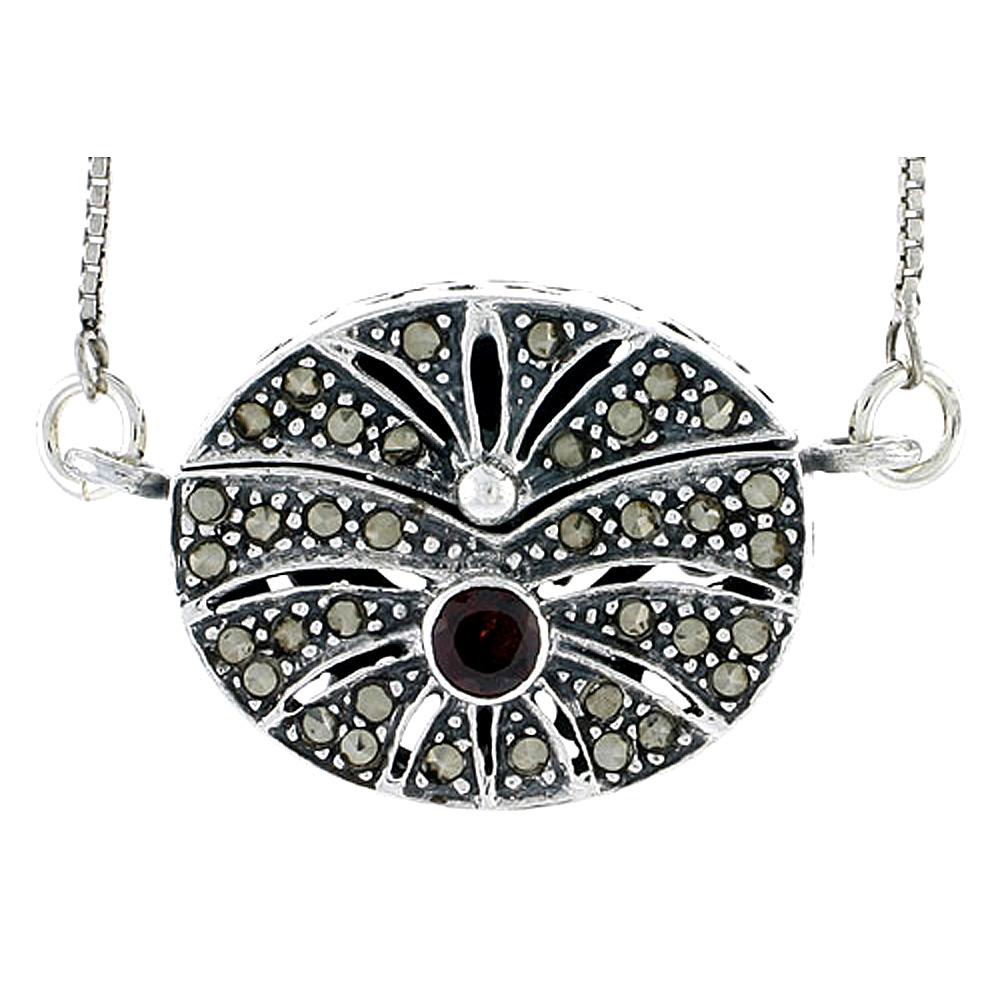 Sterling Silver Filigree Purse Locket Prayer Box Marcasite Natural Garnet