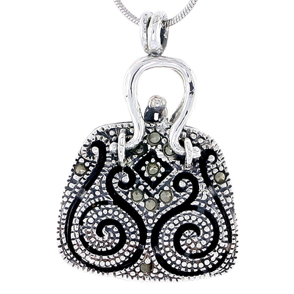Sterling Silver Filigree Purse Locket Prayer Box Marcasite
