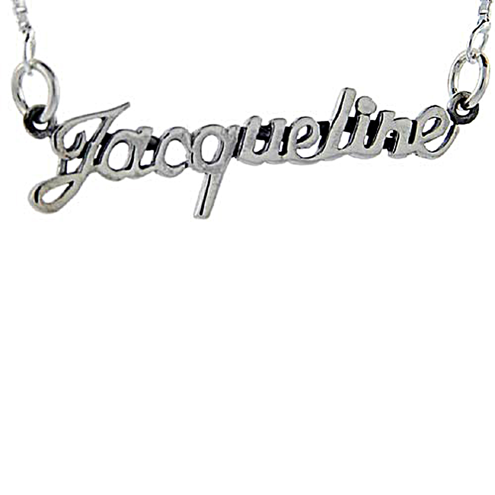 Sterling Silver Name Necklace Jacqueline 3/8 Inch, 17 Inches Long