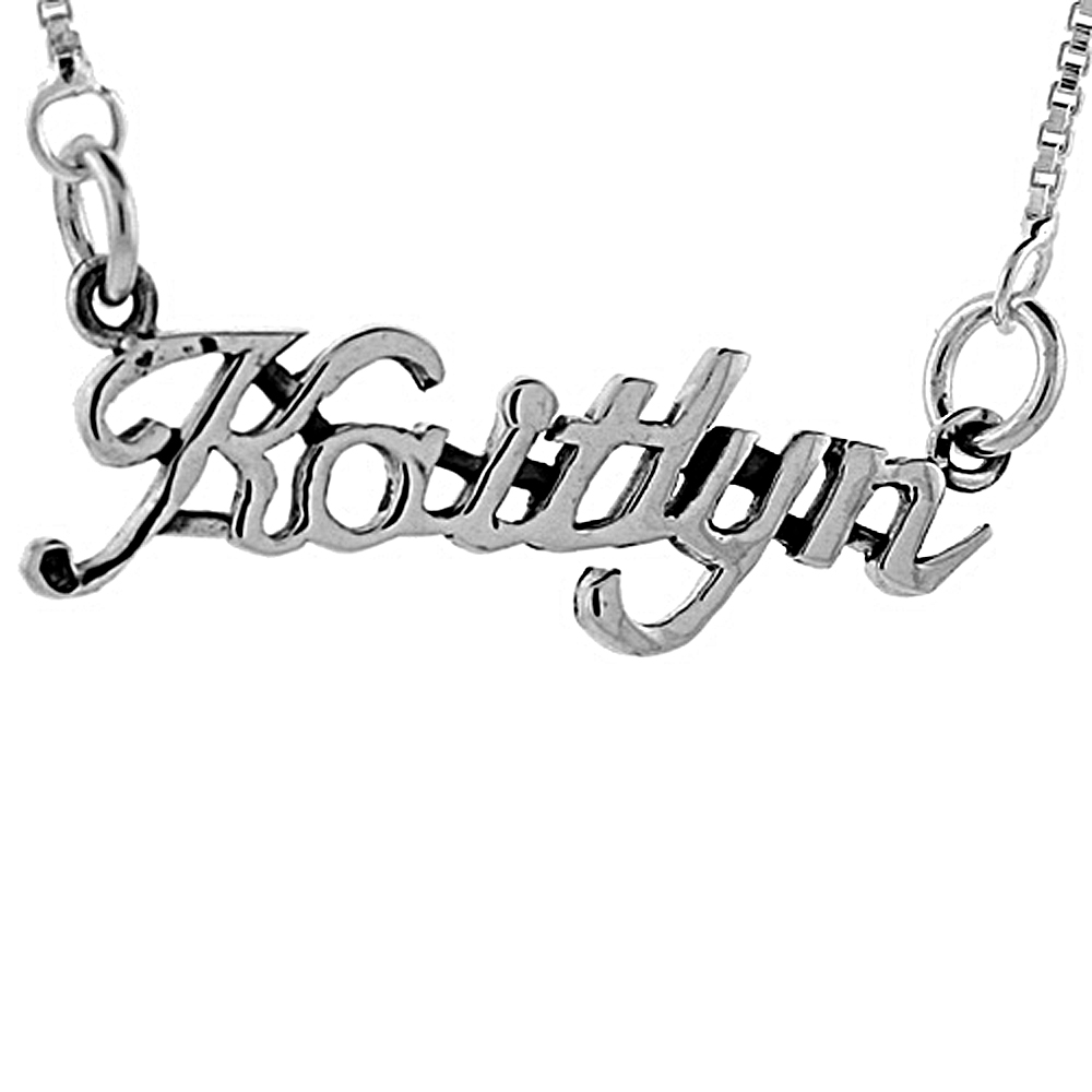 Sterling Silver Name Necklace Kaitlyn 3/8 Inch, 17 Inches Long