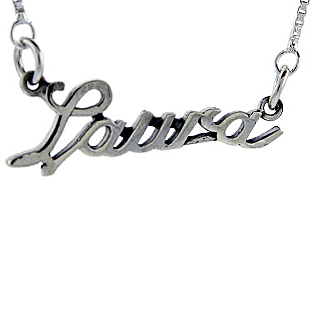 Sterling Silver Name Necklace Laura 3/8 Inch, 17 Inches Long