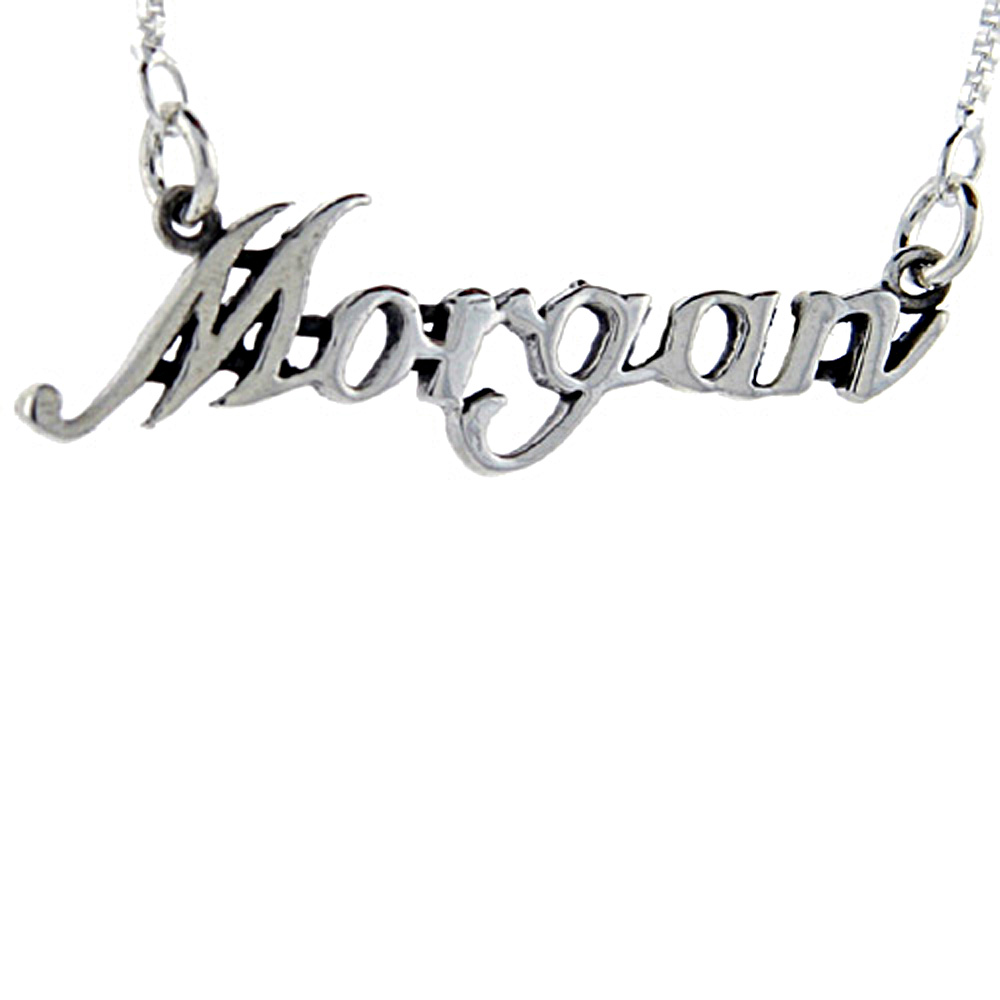 Sterling Silver Name Necklace Morgan 3/8 Inch, 17 Inches Long