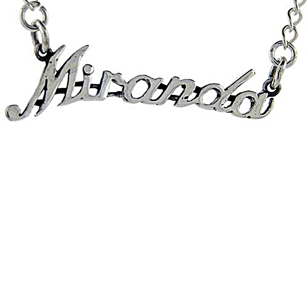 Sterling Silver Name Necklace Miranda 3/8 Inch, 17 Inches Long