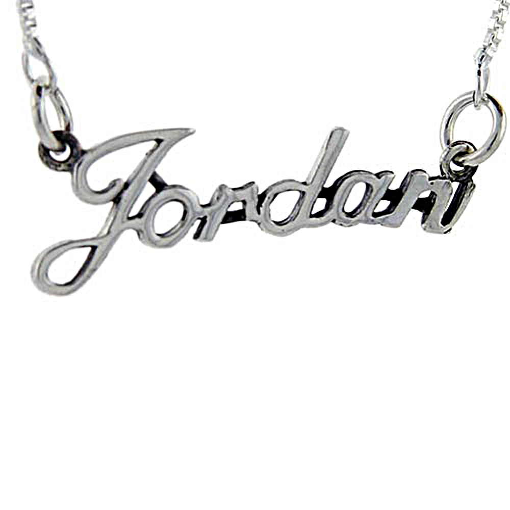Sterling Silver Name Necklace Jordan 3/8 Inch, 17 Inches Long