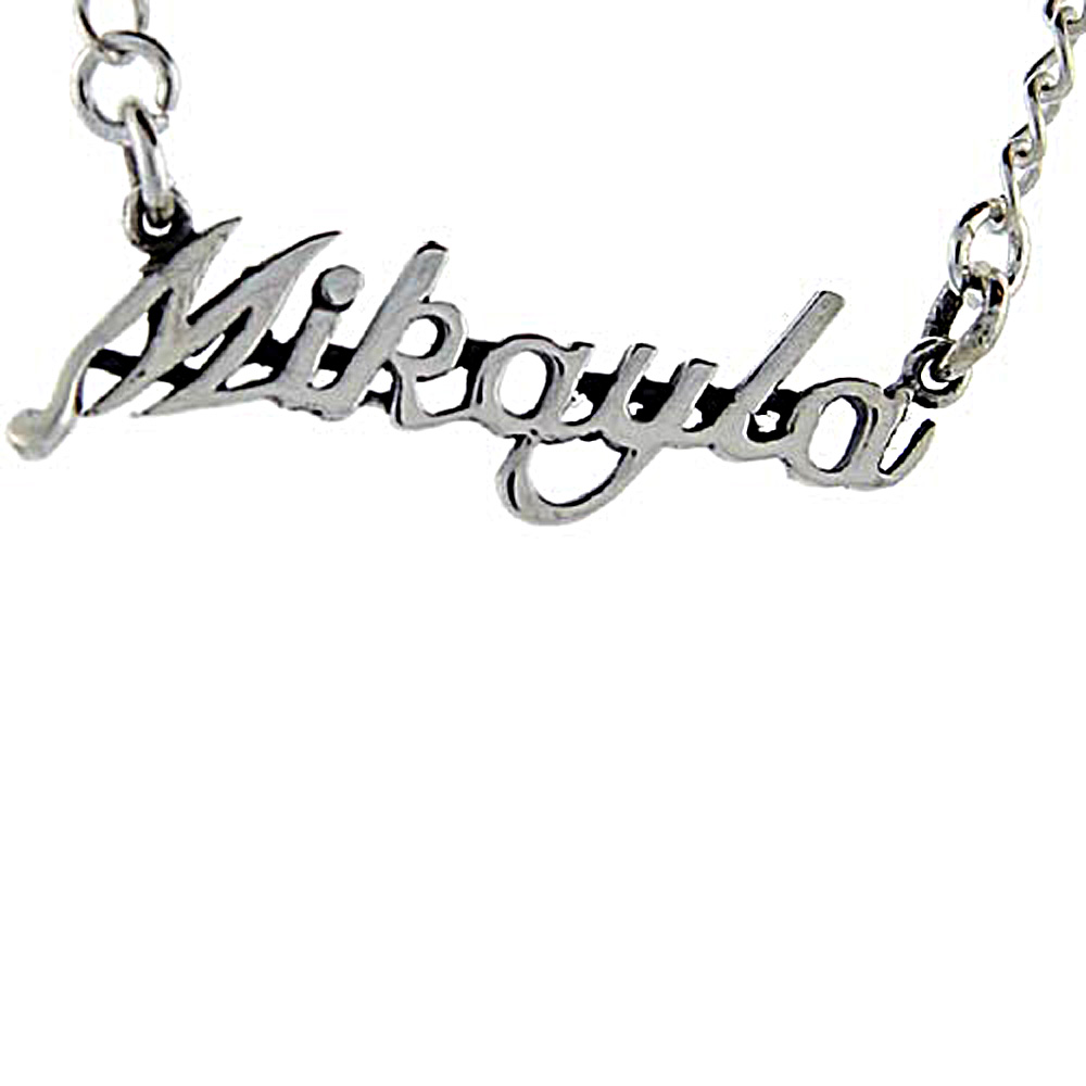 Sterling Silver Name Necklace Mikayla 3/8 Inch, 17 Inches Long