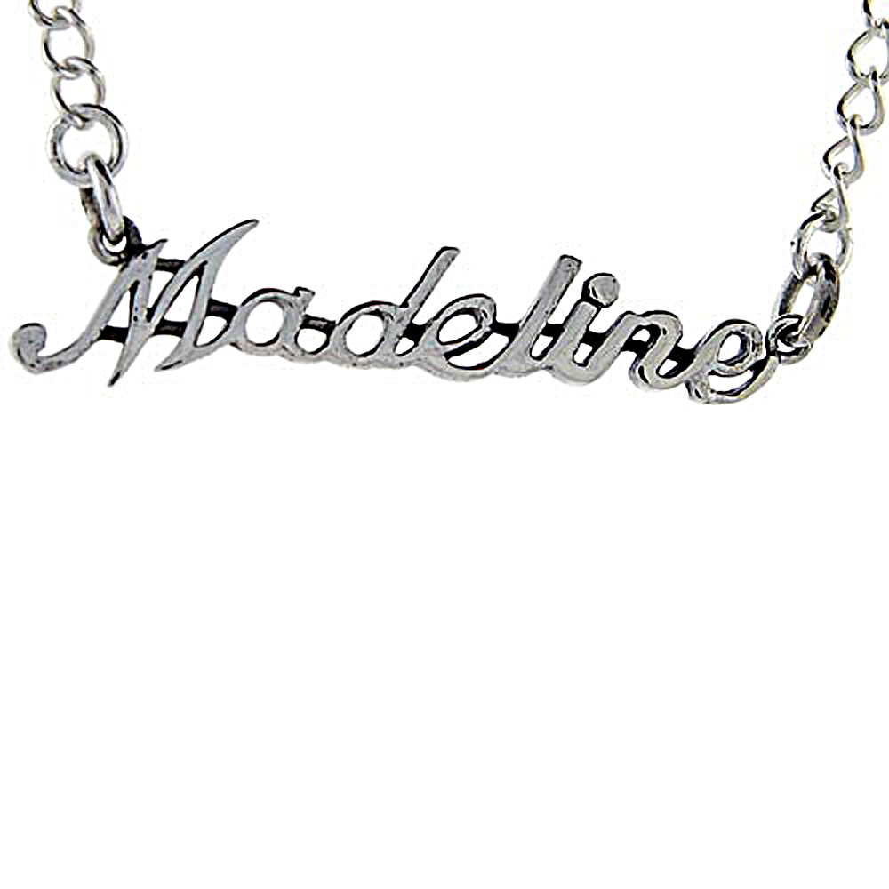 Sterling Silver Name Necklace Madeline 3/8 Inch, 17 Inches Long