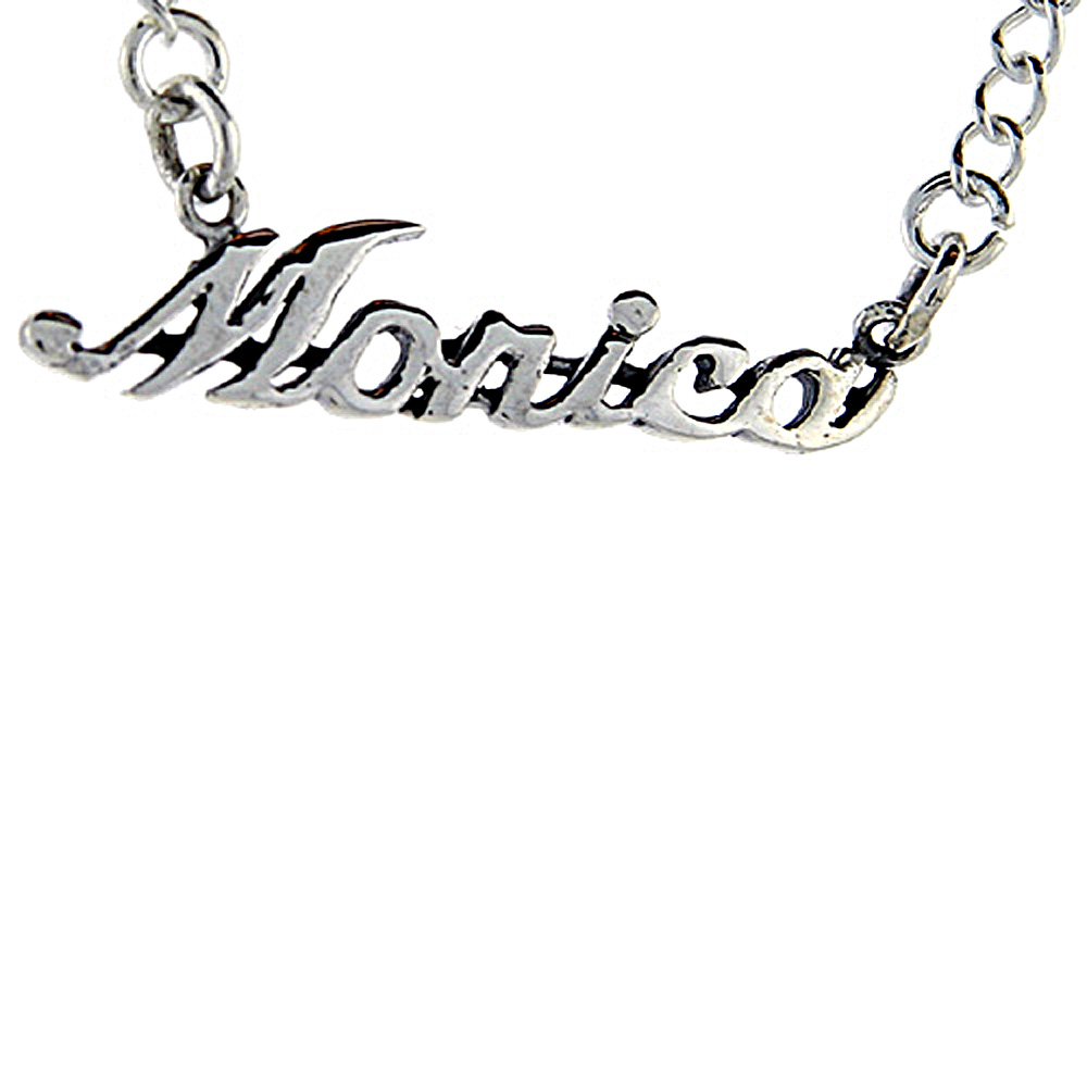 Sterling Silver Name Necklace Monica 3/8 Inch, 17 Inches Long