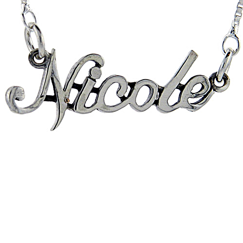 Sterling Silver Name Necklace Nicole 3/8 Inch, 17 Inches Long