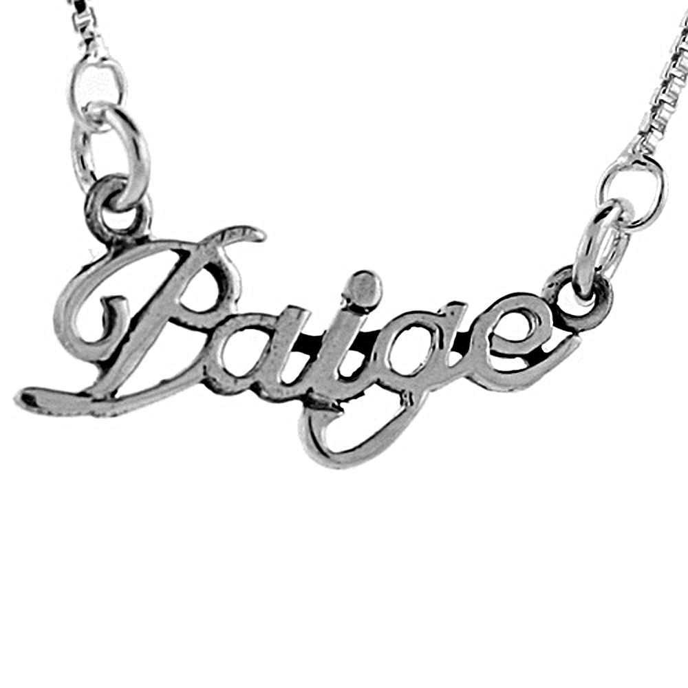 Sterling Silver Name Necklace Paige 3/8 Inch, 17 Inches Long