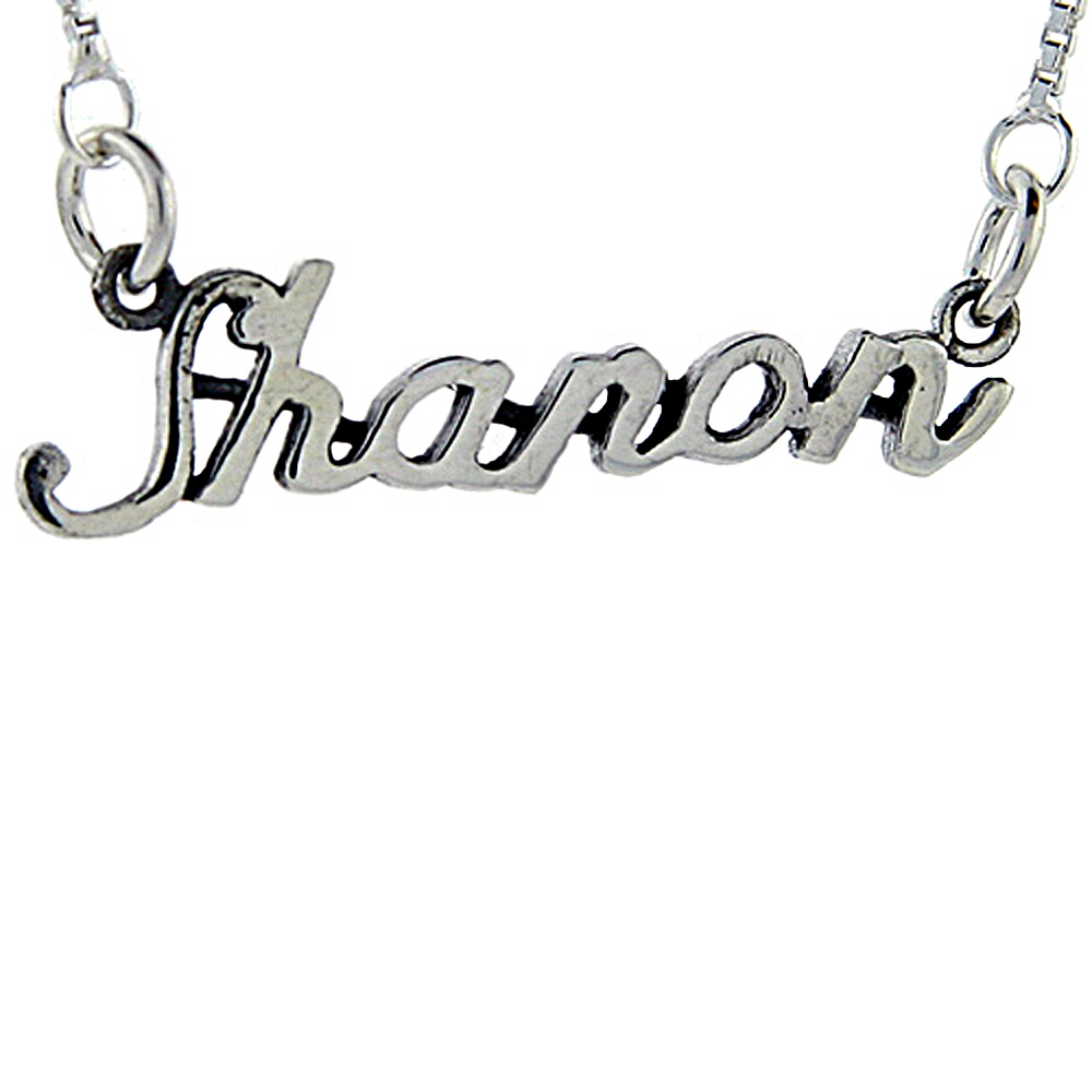 Sterling Silver Name Necklace Shanon 3/8 Inch, 17 Inches Long