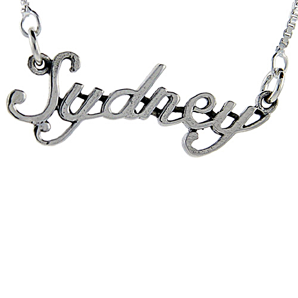 Sterling Silver Name Necklace Sydney 3/8 Inch, 17 Inches Long