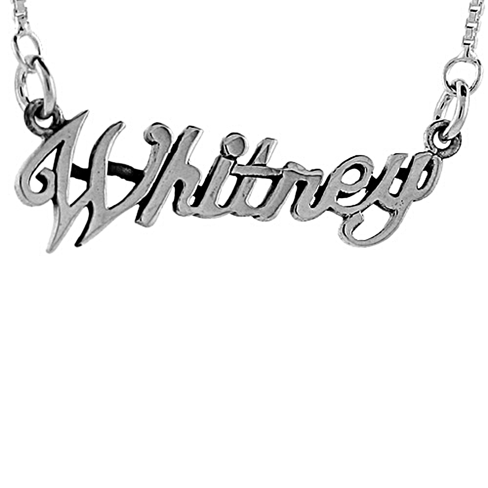 Sterling Silver Name Necklace Whitney 3/8 Inch, 17 Inches Long
