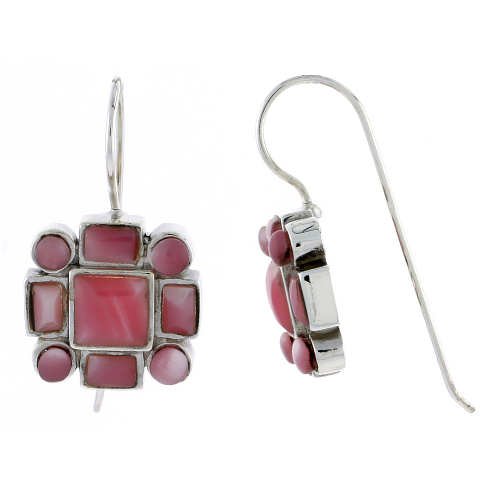 Sterling Silver Round & Rectangular Light Purple Resin Dangling Earrings with 6mm Center, 1/2 inch long