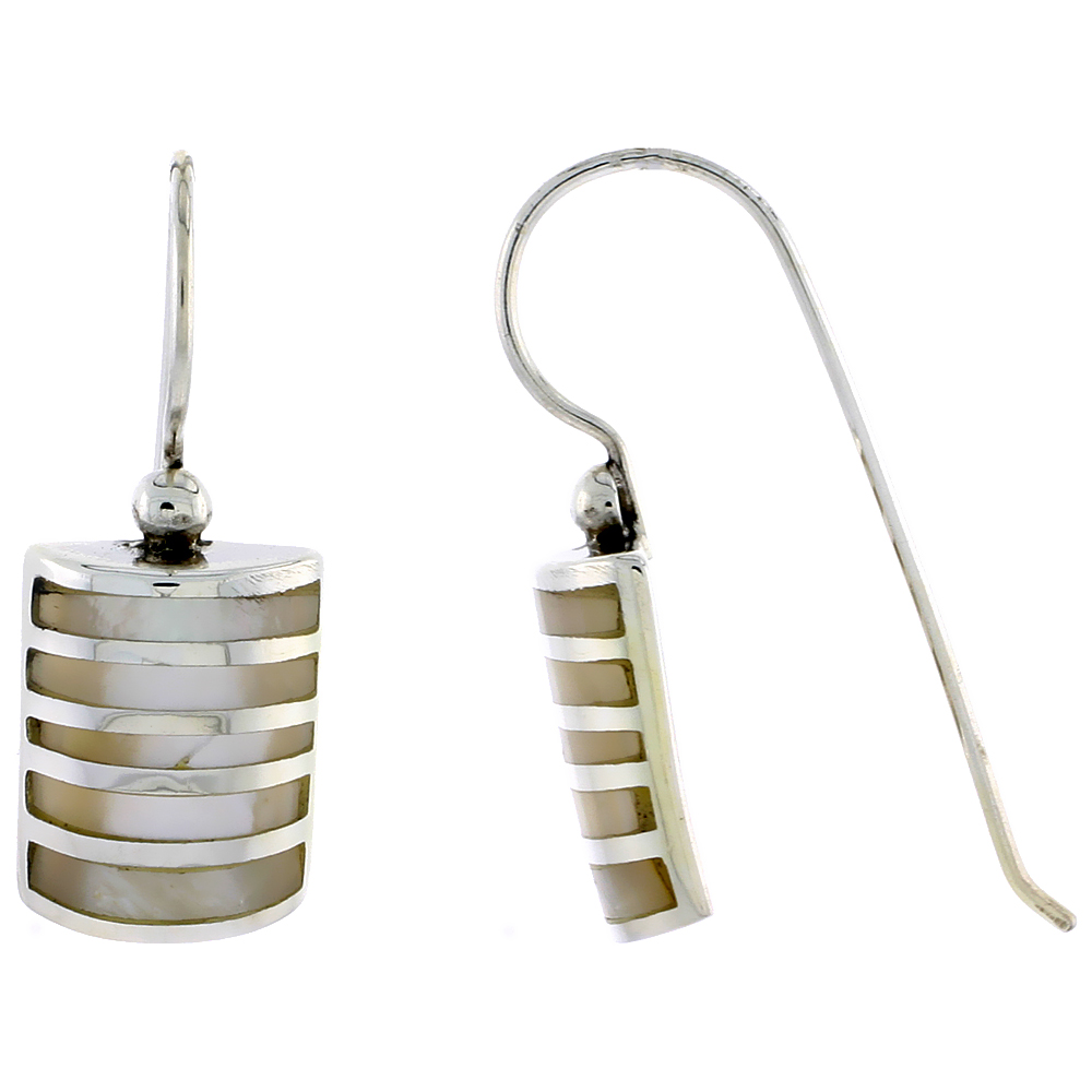 Sterling Silver Hook Earrings, w/ Mother of Pearl, 5/8" (16 mm) tall