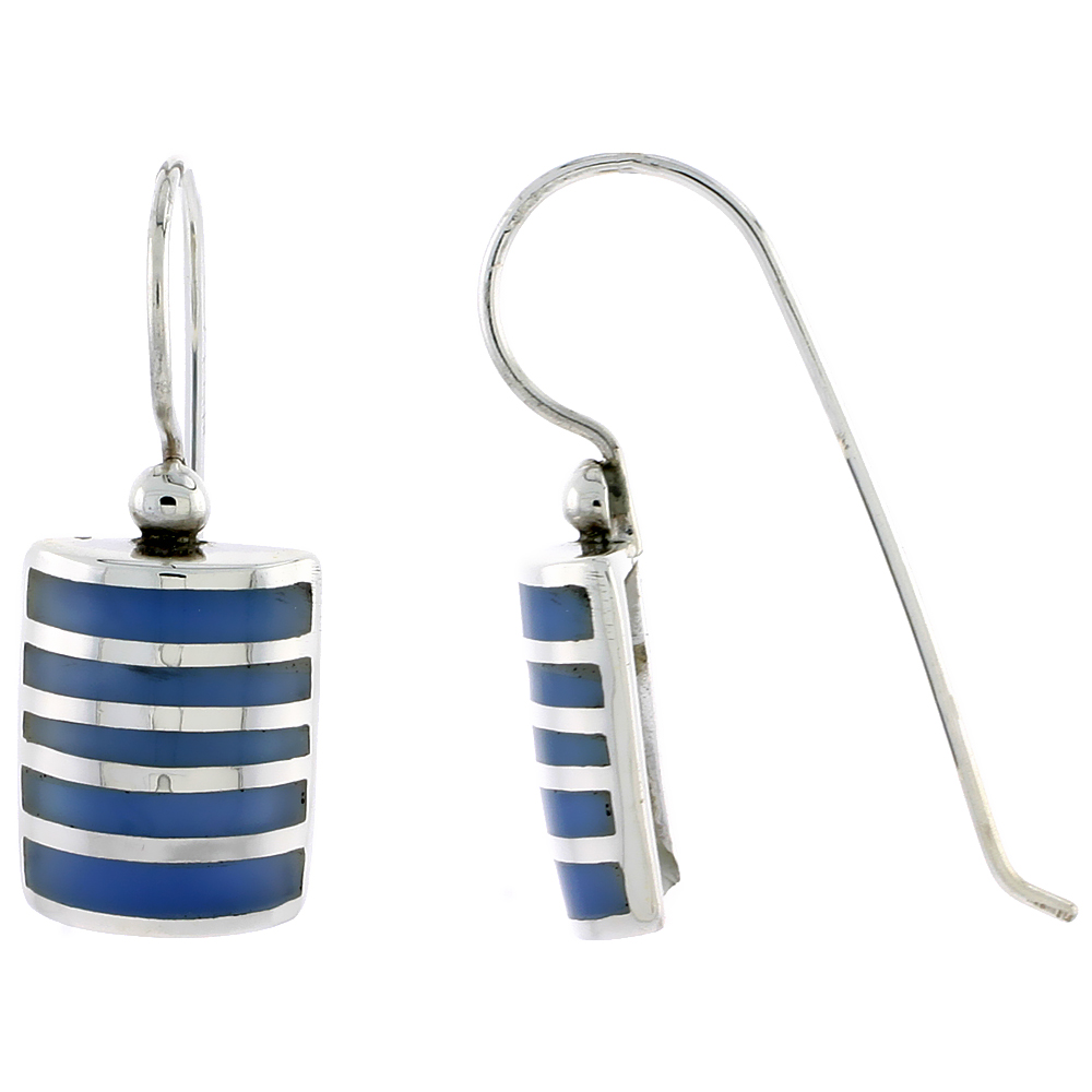 Sterling Silver Hook Earrings, w/ Blue Resin, 5/8" (16 mm) tall