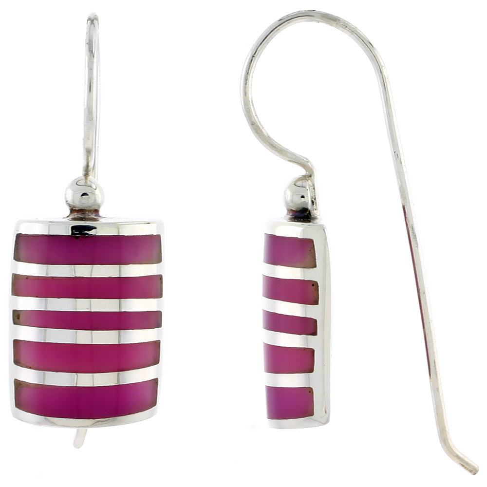 Sterling Silver Hook Earrings, w/ Purple Resin, 5/8" (16 mm) tall