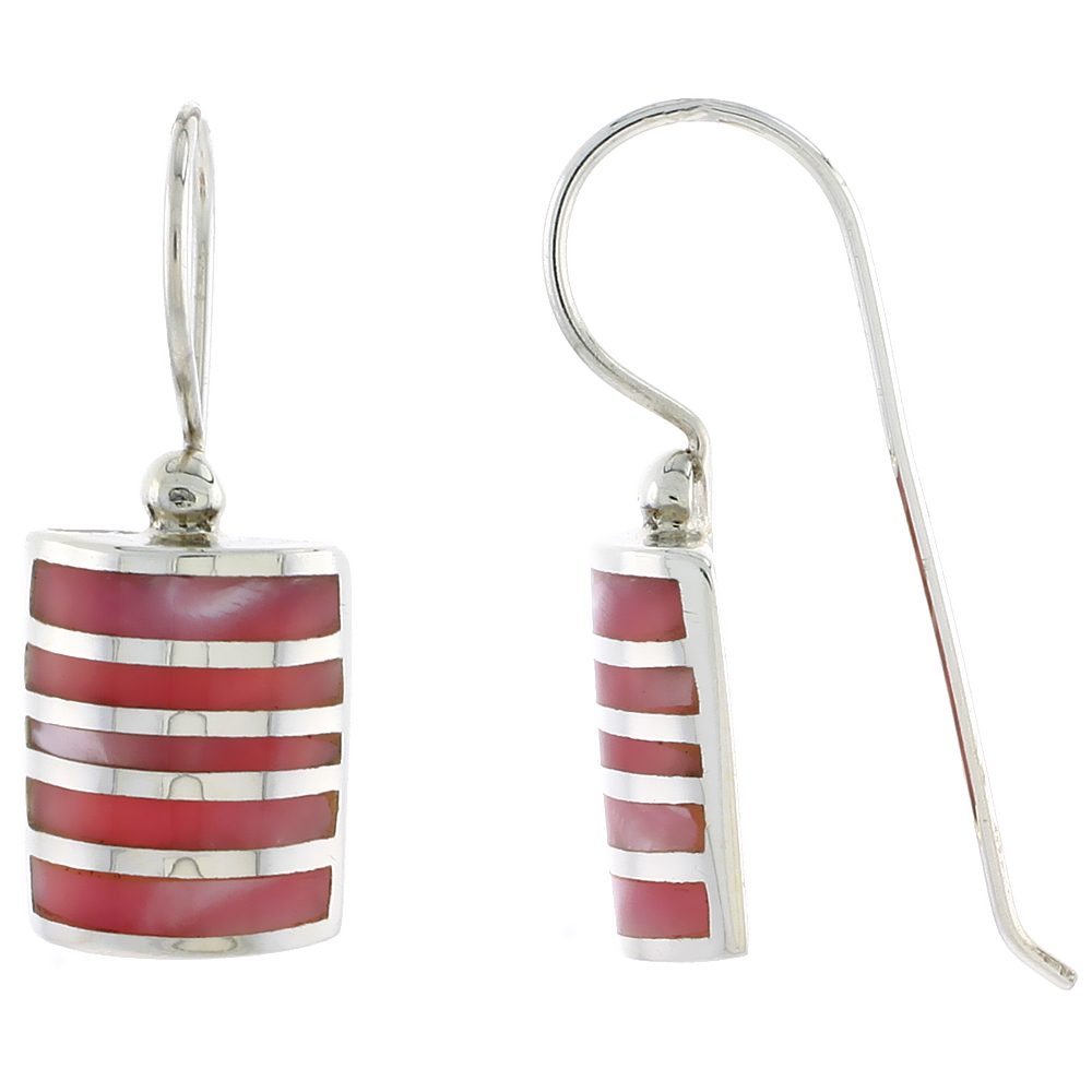 Sterling Silver Hook Earrings, w/ Pink Mother of Pearl, 5/8" (16 mm) tall