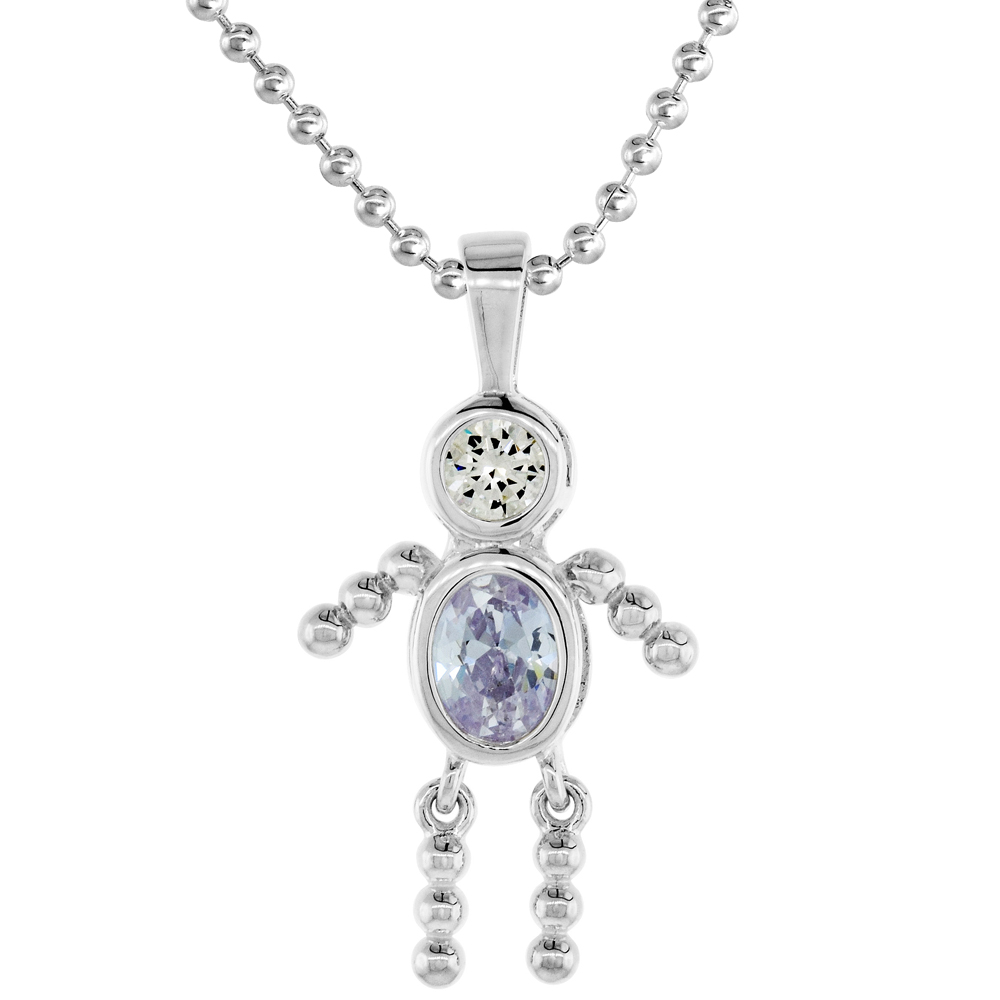 Sterling Silver Birthstone Necklace June Baby Brat Boy Alexandrite Color Cubic Zirconia, 16 inch