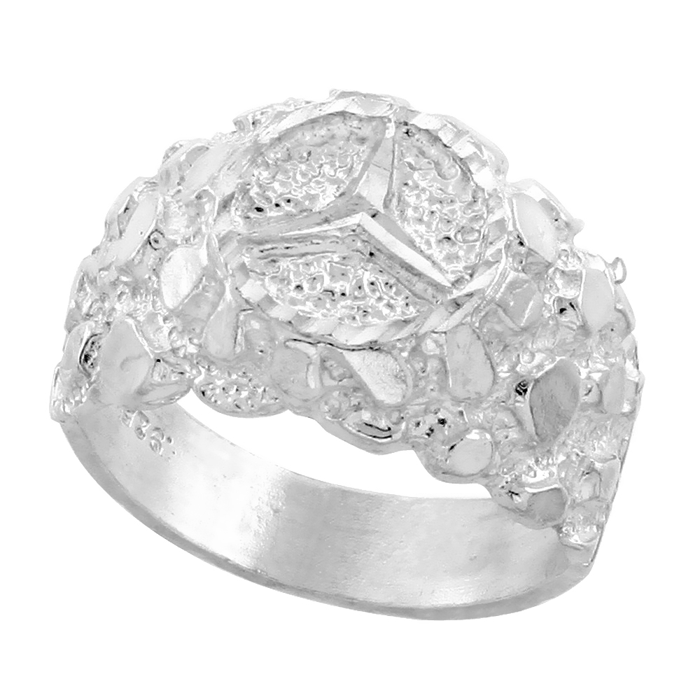 **DISCONTINUED**Sterling Silver Mercedes Benz Logo Nugget Ring, 9/16" (14 mm) wide 
