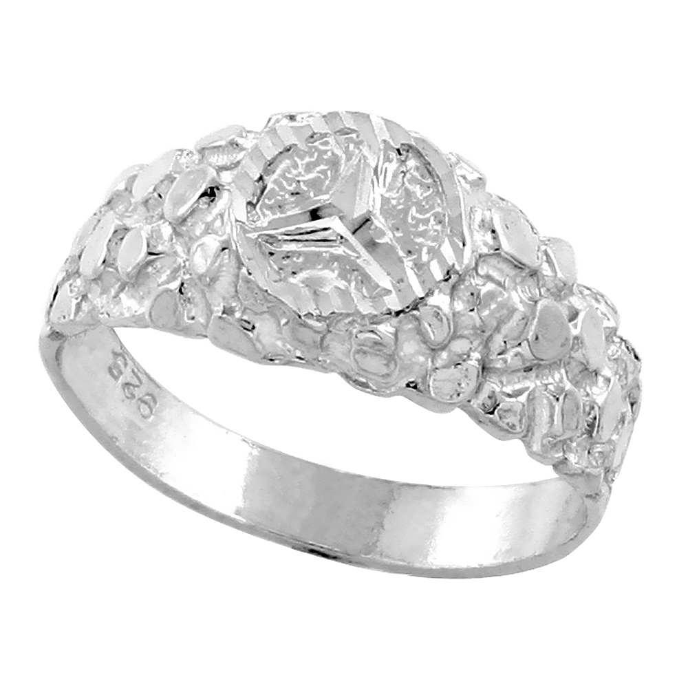 **DISCONTINUED**Sterling Silver Mercedes Benz Logo Nugget Ring, 5/16" (8 mm) wide 