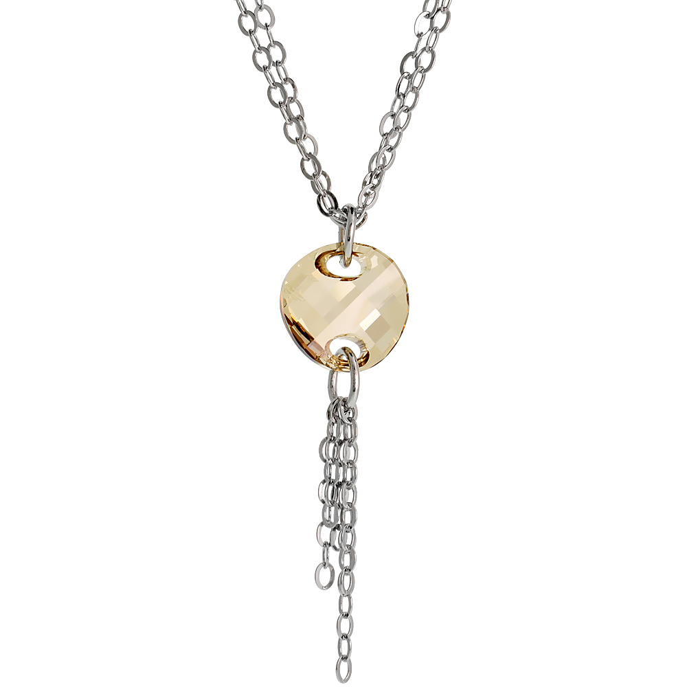 Sterling Silver Double Strand 16 in. Rolo Necklace w/ Smoky Quartz Crystal Disc
