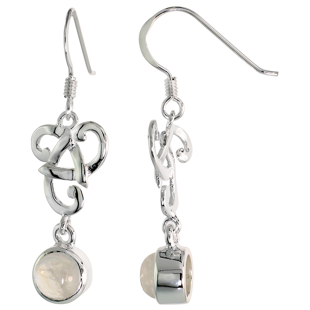 Sterling Silver Genuine Moonstone Triquetra Earrings Celtic Trinity Knot, 1 1/2 inch