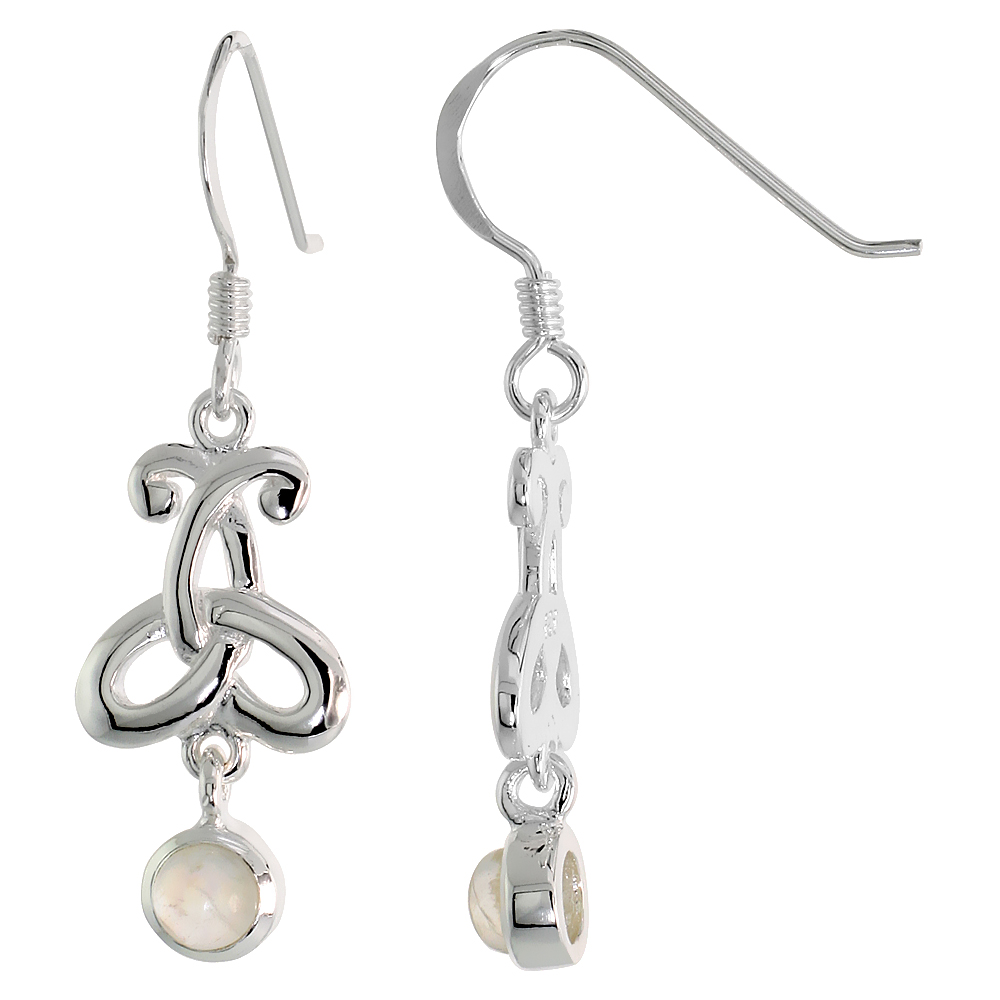 Sterling Silver Genuine Moonstone Triquetra Earrings Celtic Trinity Knot, 1 3/8 inch