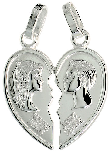 Sterling Silver Split Heart Lovers' Pendant 15/16 in. (23.5 mm) tall