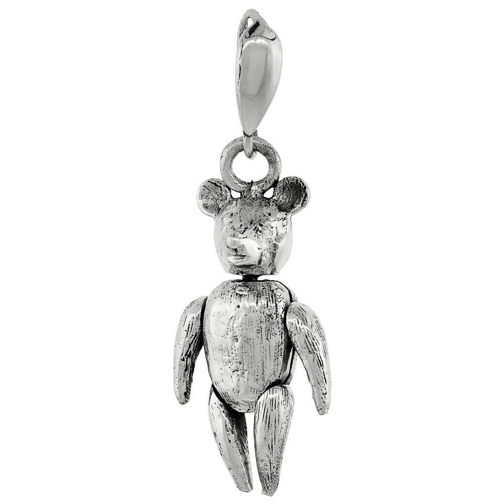 Sterling Silver Movable Bear Pendant Medium, 1 inch long
