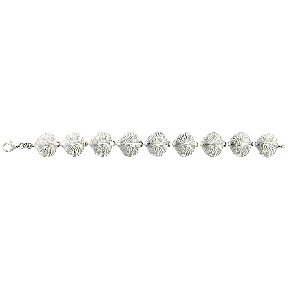 Sterling Silver Clam Shells Bracelet, 5/8 inch wide (16 mm) wide, 6 1/2"