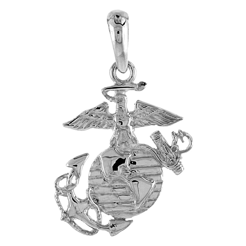 Sterling Silver Eagle Globe & Anchor EGA Pendant for Women Flawless Polished Finish 7/8 inch No Chain