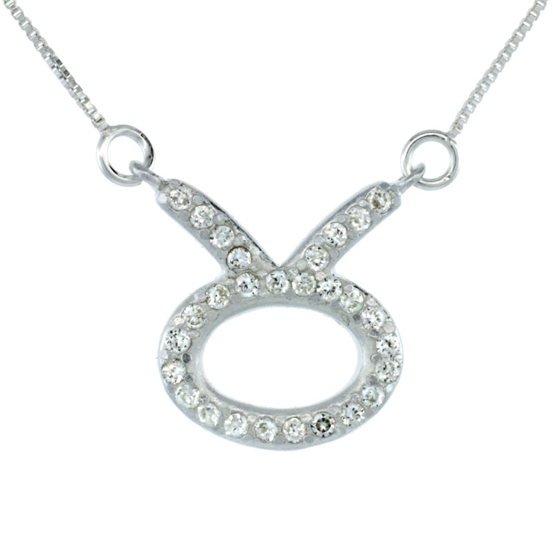 Sterling Silver Zodiac Sign Taurus Pendant Necklace, " The Bull " Astrological Sign ( Apr 21 - May 20 ), 3/4 in. (19 mm) tall