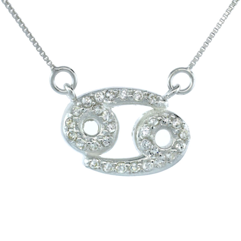 Sterling Silver Zodiac Sign Cancer Pendant Necklace, " The Crab " Astrological Sign ( Jun 21 - Jul 22 ), 13/16 in. (21 mm) wide