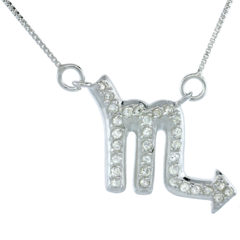 Sterling Silver Zodiac Sign Scorpio Pendant Necklace, " The Scorpion " Astrological Sign ( Oct 23 - Nov 21 ), 3/4 in. (19 mm) tall