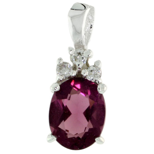 Sterling Silver Oval-shaped June Birthstone CZ Pendant, w/ 9x7mm Oval Cut Alexandrite-colored Stone & Brilliant Cut Clear Stones, w/ 18" Thin Box Chain